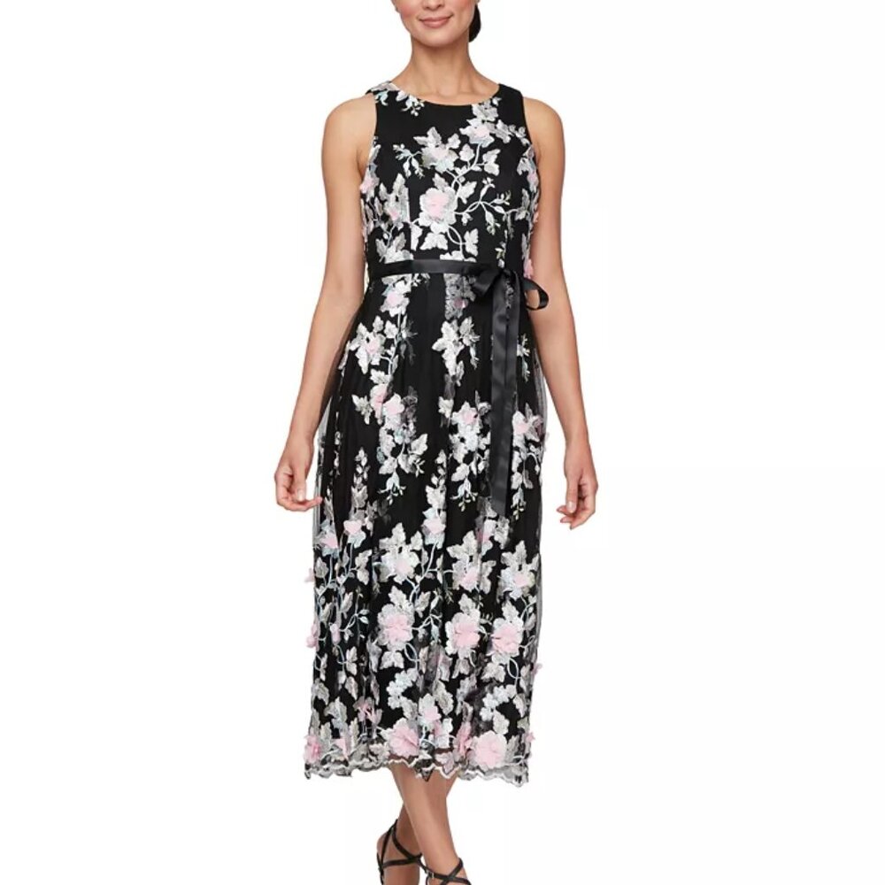 Alex Evenings Embroidered Sleeveless Midi Dress. Sz: 10